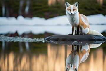 Poster - Fox Stock Photo, Wildlife Photography. Generative Ai