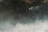 Fototapeta Fototapety na ścianę - Ilustracja, grafika krajobraz leśny wierzchołki drzew las we mgle.
