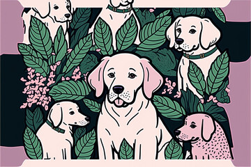 illustration of set of  cartoon dogs Flat design, pattern two dogs and a bone