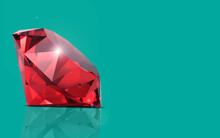 Dazzling Red Diamond Luxury Premium Ultra Rich Value Tough Credibility Business Valuation Carat Concept Treasure Jewellery Ring Love Valentine Wife Isolated Teal Turquoise Background
