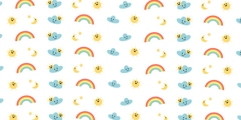 Poster - Abstract rainbow and cloud pattern for kids background and wallpaper