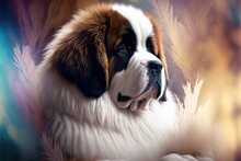 A Dog With A Long White And Brown Coat Sitting On A Couch With Its Head Resting On A Pillow And His Paw Resting On The Pillow.  Generative Ai