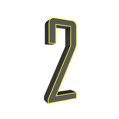 Poster - Gray yellow 3d number 2 on a white background. 3D rendering image.