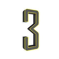 Poster - Gray yellow 3d number 3 on a white background. 3D rendering image.