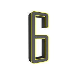 Poster - Gray yellow 3d number 6 on a white background. 3D rendering image.