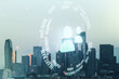 © Pixels Hunter - Abstract virtual people icons hologram on Los Angeles cityscape background, life and health insurance concept. Multi exposure