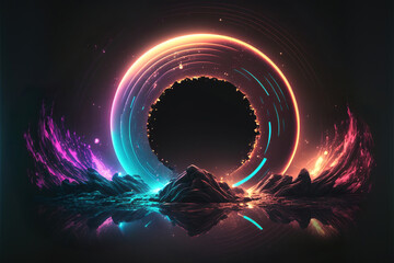 Wall Mural - abstract fantasy portal background with glowing lights and space for text, generative ai