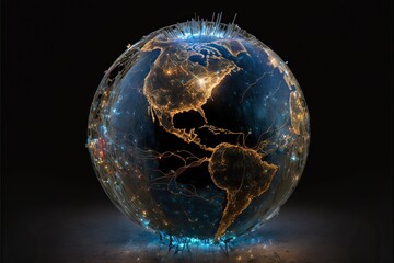 Wall Mural - Earth from space made of glass with shining wires, concept of internet, connections, global communications, created with Generative AI technology