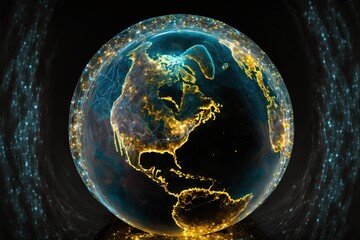 Wall Mural - Earth from space made of glass with shining wires, concept of internet, connections, global communications, created with Generative AI technology
