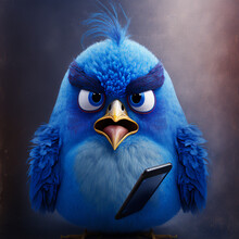 Blue Bird Angry With Negative Tweets In Social Media. Generative AI