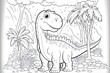 Cute baby dinosaur coloring page template. Cute diplodocus on abstract floral background.