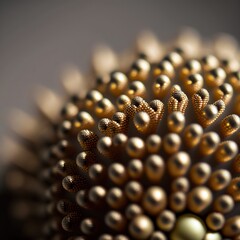  a close up of a ball of beads with a black background and a white background with a gold center and a gold center and a white center.  generative ai