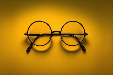 Sticker -  a pair of glasses sitting on top of a yellow surface with a shadow of the glasses on the side of the frame and the lens.  generative ai