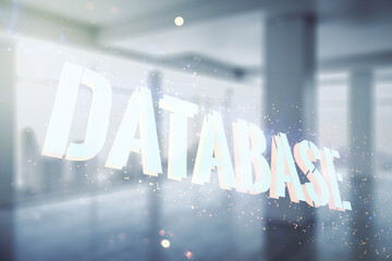 Aufkleber - Double exposure of creative Database word hologram on empty modern office background, research and development concept