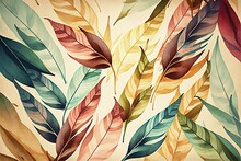  A Painting Of A Bunch Of Leaves On A Wall With A Brown Background And A Brown Frame With A Picture Of A Bunch Of Leaves On It.  Generative Ai