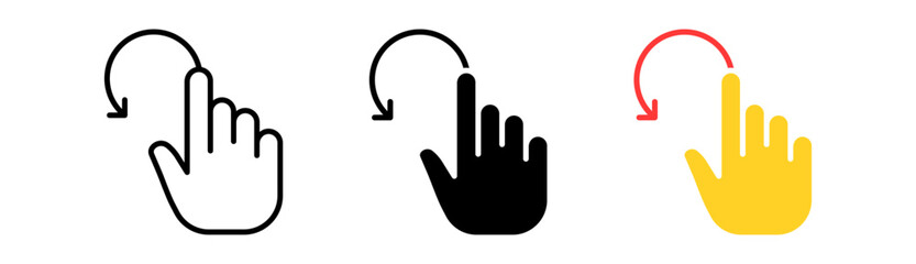 Poster - Click set icon. Tap, Index finger, zoom out, tapping, sliding, Scrolling, touch, cursor, waiting, sensor, watch. Vector icon in line, black and colorful style on white background