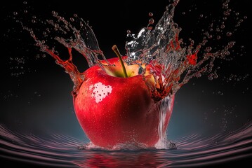 A juicy red apple and a cool drink of water. Generative AI