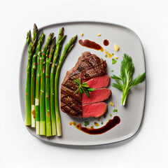 Wall Mural - Grilled beef steaks medium rare with spices on white dish (Created with Generative AI technology).