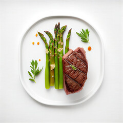 Wall Mural - Grilled beef steaks medium rare with spices on white dish (Created with Generative AI technology).