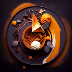 Gourmet Dessert, Exquisite Restaurant Cake, Haute Cuisine, Abstract Generative Ai Illustration