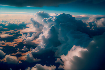 Canvas Print -  Clouds and sky from airplane window.  Generative AI.