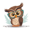 Cartoon cute wise owl vector character. Smart animal, kids cheerful illustration. Colorful funny beautiful design.