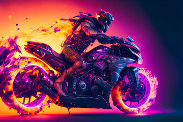 Crazy futuristic motorbike.  Man On A Motorcycle.  Generative AI.