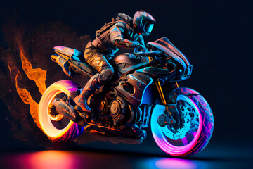 Wall Mural - Crazy futuristic motorbike.  Man On A Motorcycle.  Generative AI.