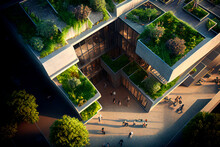 Vertical Garden As A Sustainable Way Of Building Construction For A Greener Future, City Of The Future Concept, Generative Ai