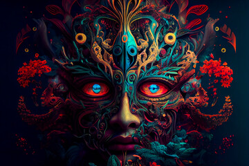 Wall Mural - horror poster. mystical head. psychedelic monster. generative ai.