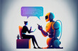 Artificial intelligence chat, anthropomorphic robot artificial intelligence talking with human. Generative AI