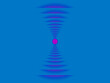 ein pinkfarbener Punkt in der Mitte auf blauem Hintergrund oberhalb und unterhalb gebogene geografische Elemente wie Funkwellen