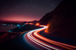 A long exposure photo of a highway at night.  Generative AI.