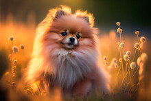 Portrait Of Cute Pomeranian Dog.  Generative AI.