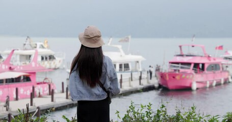 Poster - Woman visit the sun moon lake in Nantou of Taiwan