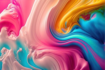 Wall Mural - Abstract colorful bright vivid colors liquid acrylic pain motion flow with swirls and paint explosions and drops. Business background template