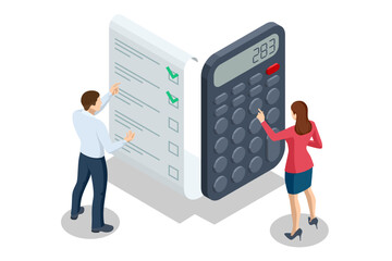 Isometric Savings finances concept. Family budget planning service. Accounting and Taxation