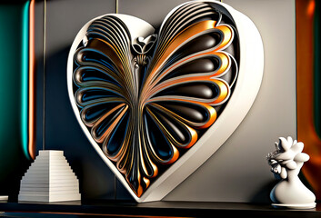 Wall Mural - 3d rendering of a heart in a room with a beautiful interior