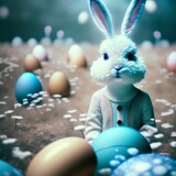 Fototapeta  - Easter Season: Bunny and Eggs Decorations