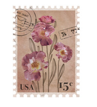 Floral Vintage Postage Stamp. Retro Printable Post Stamp With Flowers Of Roses. Aesthetic Cutout Scrapbooking Elements For Wedding Invitations, Notebooks, Journals, Greeting Cards, Wrapping Paper