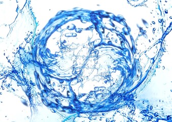  円形に渦巻く抽象的な青い液体と白背景