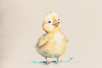Wall Mural - Baby duck standing watercolor, Generative AI
