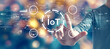 IoT theme with man on blurred city light background
