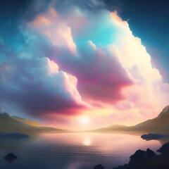 Wall Mural - Generative AI: Beautiful sky and clouds in soft pastel color. Soft cloud in the sky background