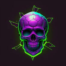 Skull Illustration In Neon Colors, T-shirt Print, Generative AI
