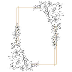 Wall Mural - outline spring flower gold geometric frame