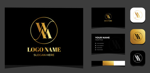 Template Logo Creative Initial W M luxury gold concept. Creative Template with color pallet, visual branding, business card and icon.