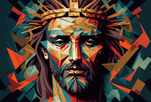 Abstract Portrait Of Jesus Christ Wearing A Crown Of Thorns. Generative Ai