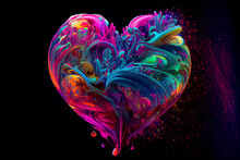 Colorful Bright Illuminated Heart Painting Love Valentine's Day Art Generative AI