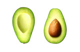 Fototapeta  - Two slices of avocado isolated on transparent png.